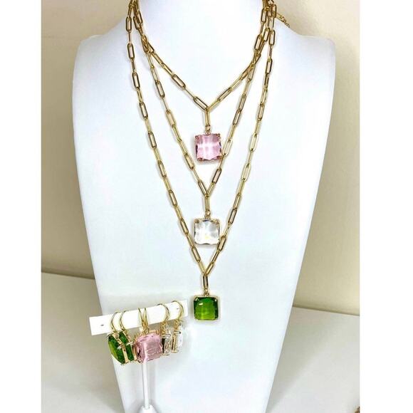 NEW Earrings 1.5" Pink Faceted Glass Paperclip Dangle Drop Trendy Jewelry AU24 - Picture 4 of 4